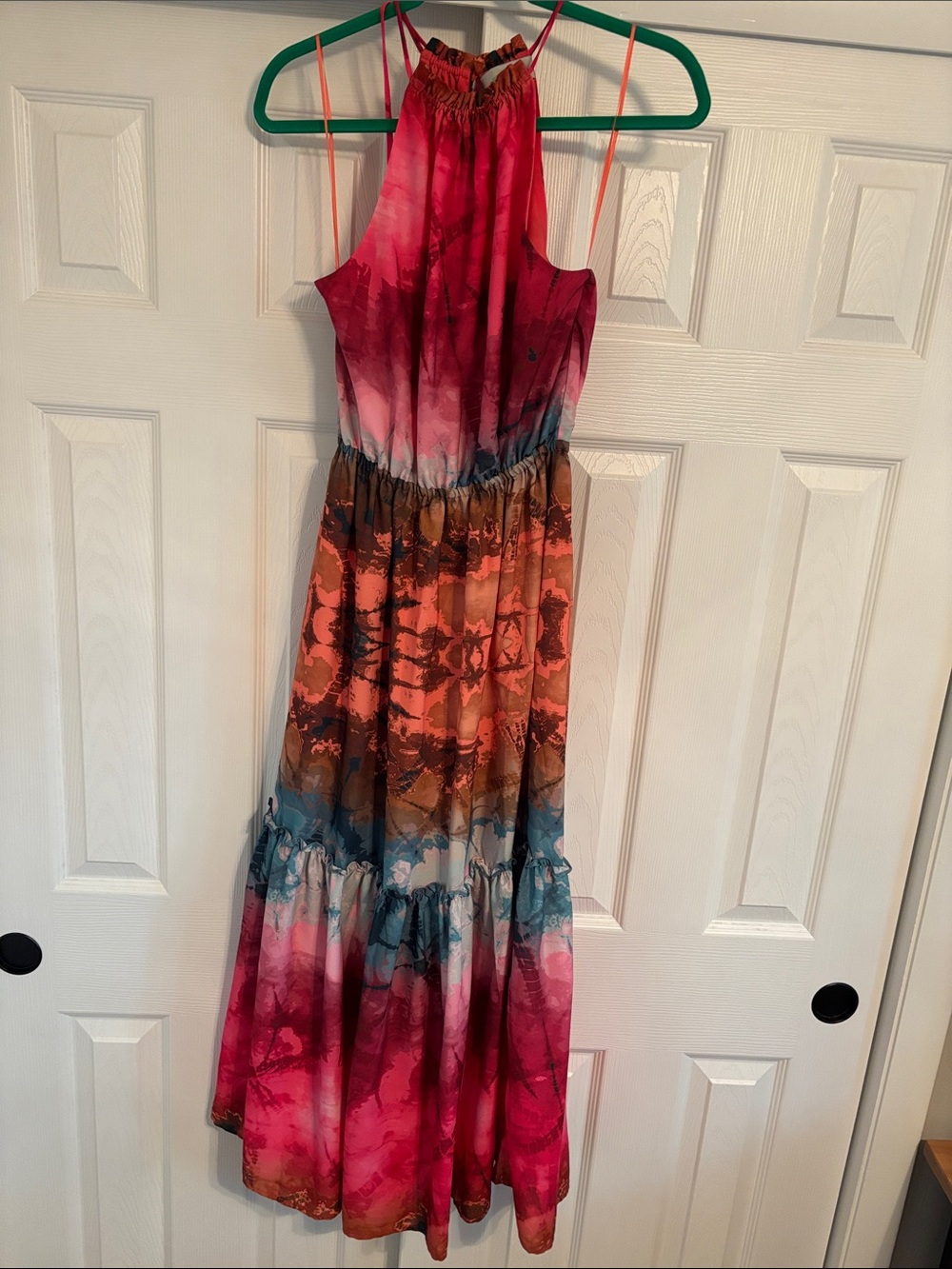 Adelyn Rae Pink Orange Blue Tie-Dye Halter Maxi Dress Small